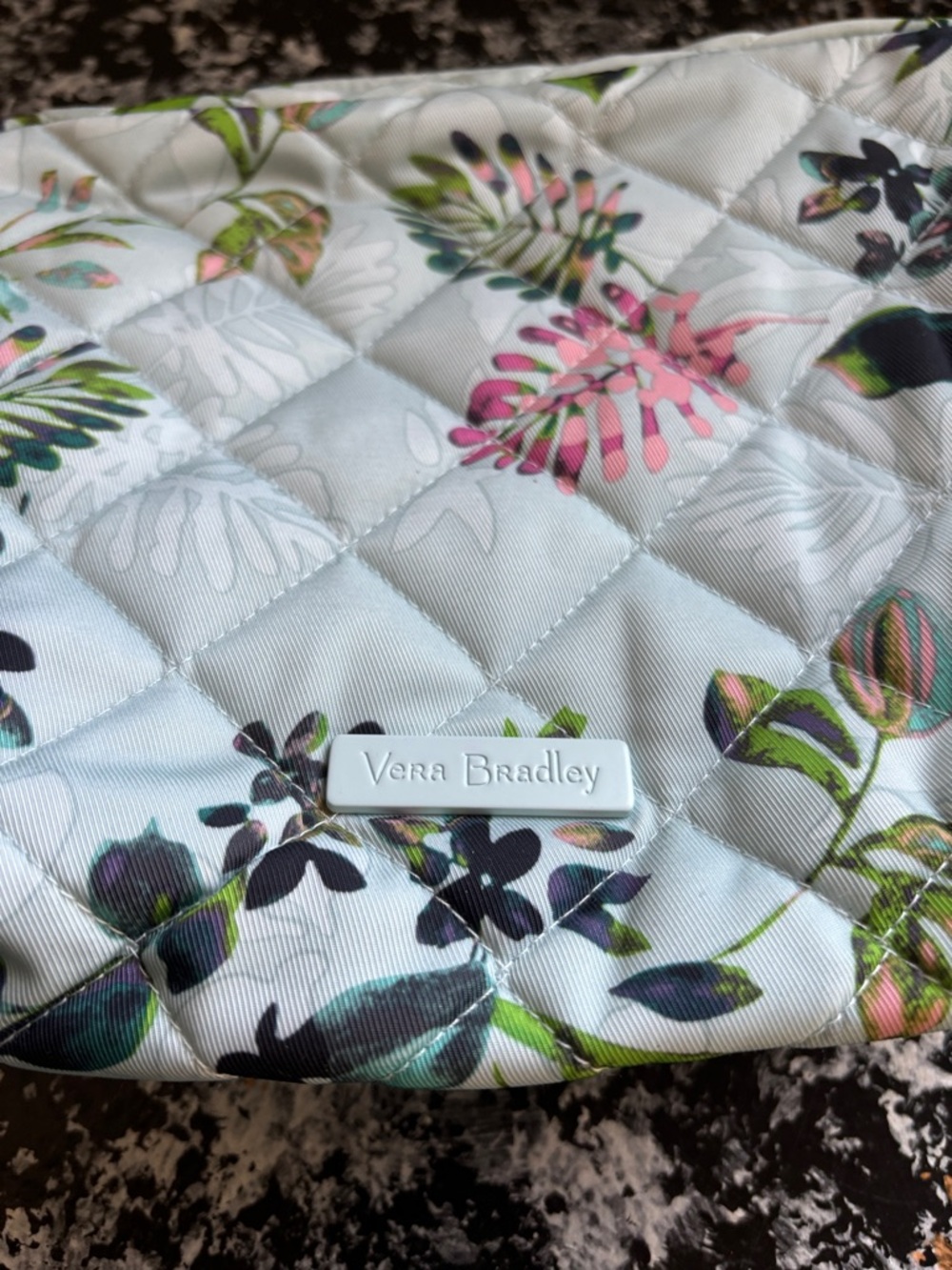 Vera Bradley Quilted Floral Cosmetic Bag in Light Blue with Green Accents - Picture 2 of 11